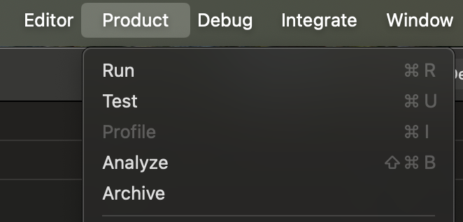 Xcode menu